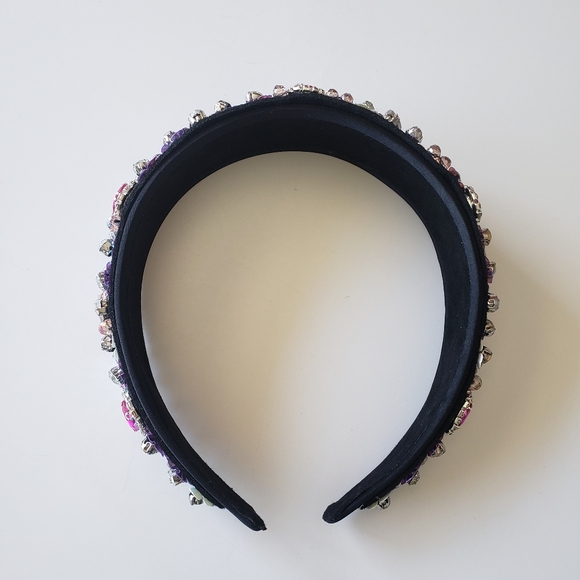 Handmade Full Black Fuchsia Crystal Beads Headband with Sequins For Women - Picture 5 of 7